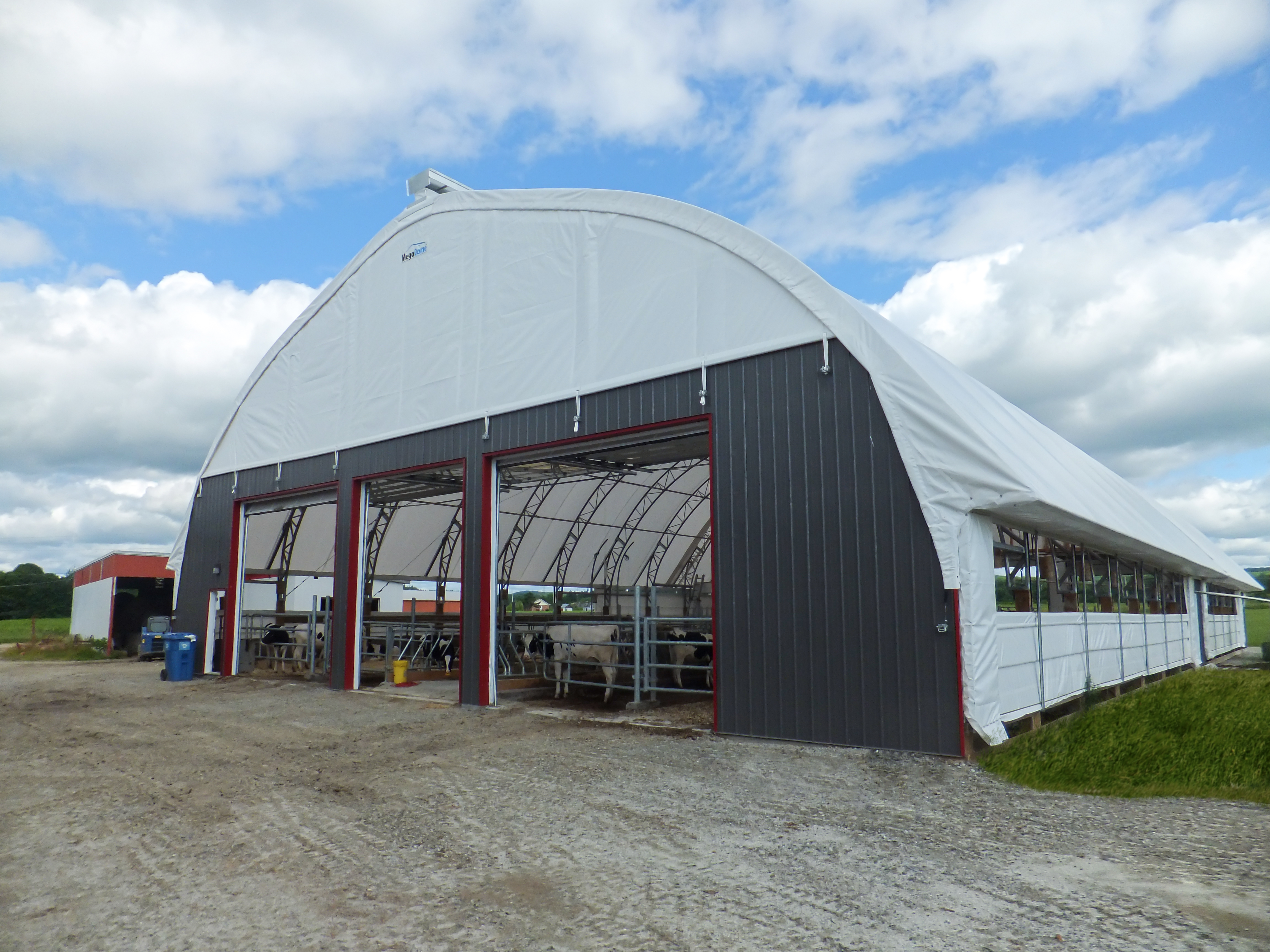 Fabric building combination end wall with steel lower and fabric upper in Ontario